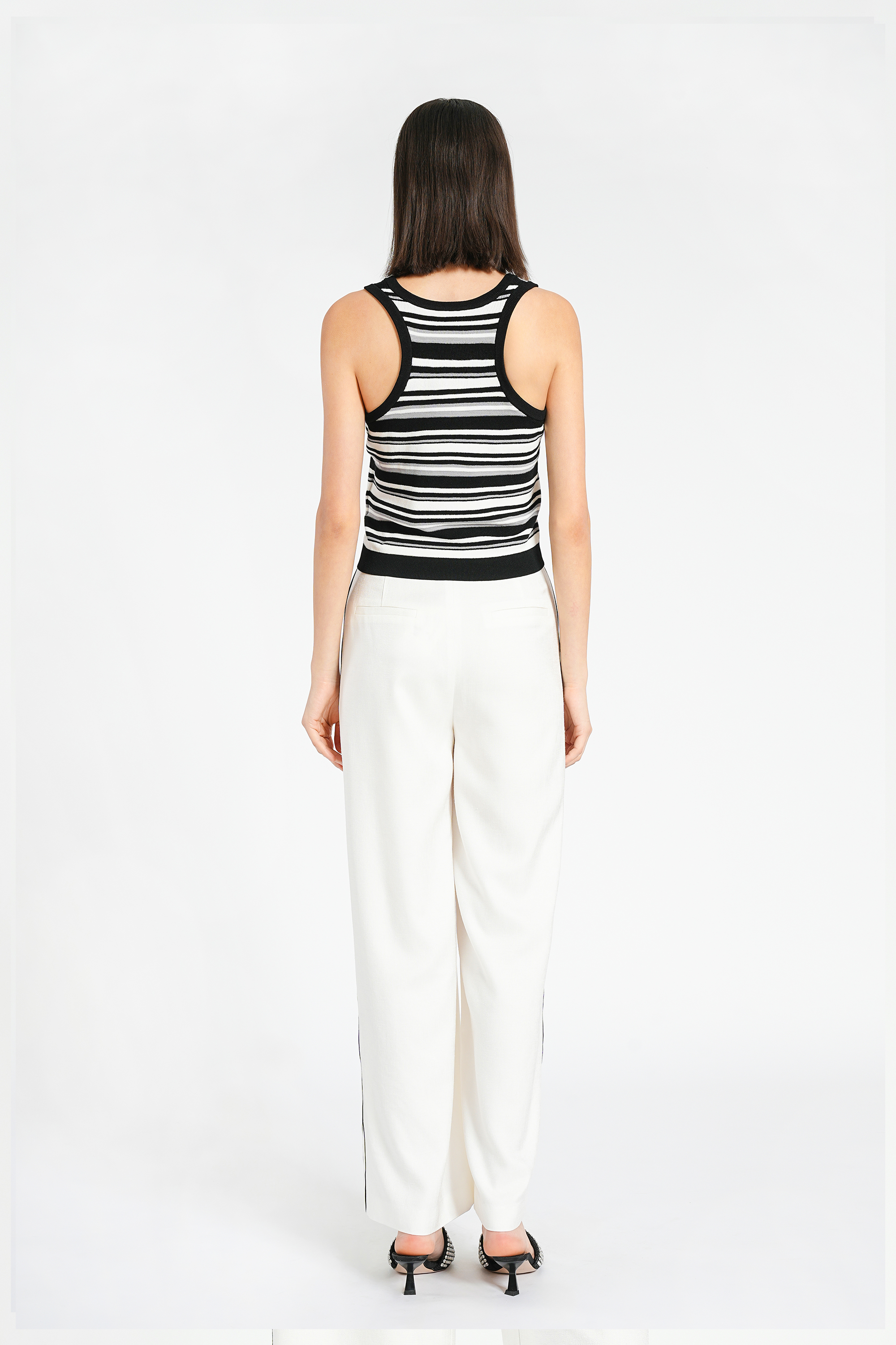 BESIONIA Monogrammed Black And White Striped Vest