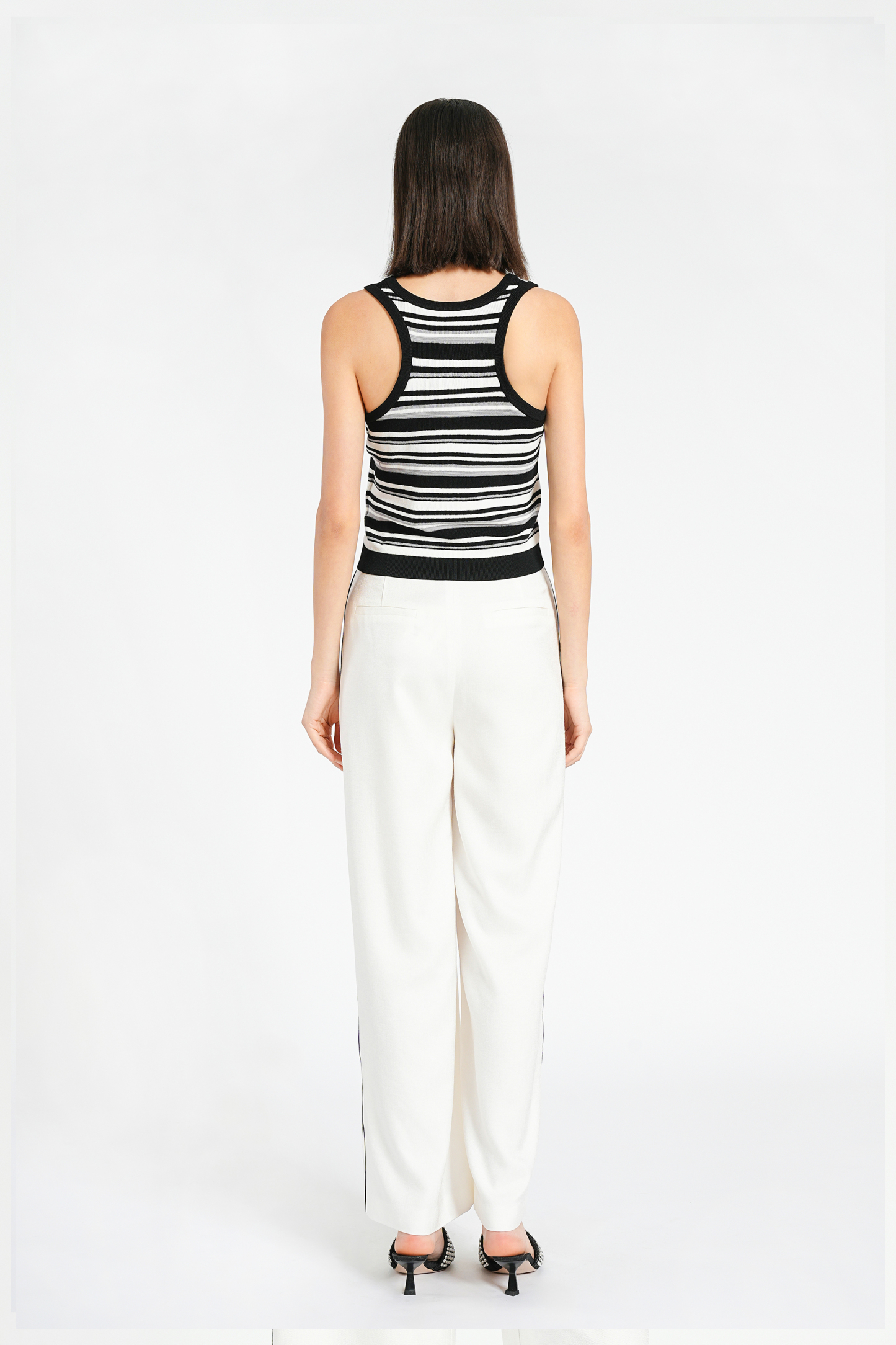 BESIONIA Monogrammed Black And White Striped Vest