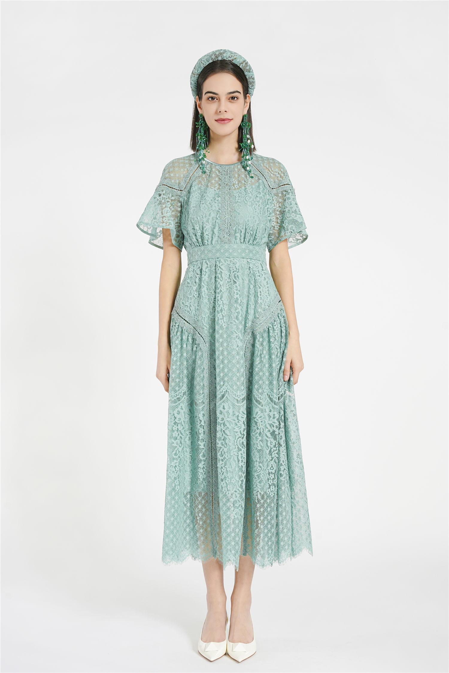 BESIONIA Elegant Cutout Lace Dress