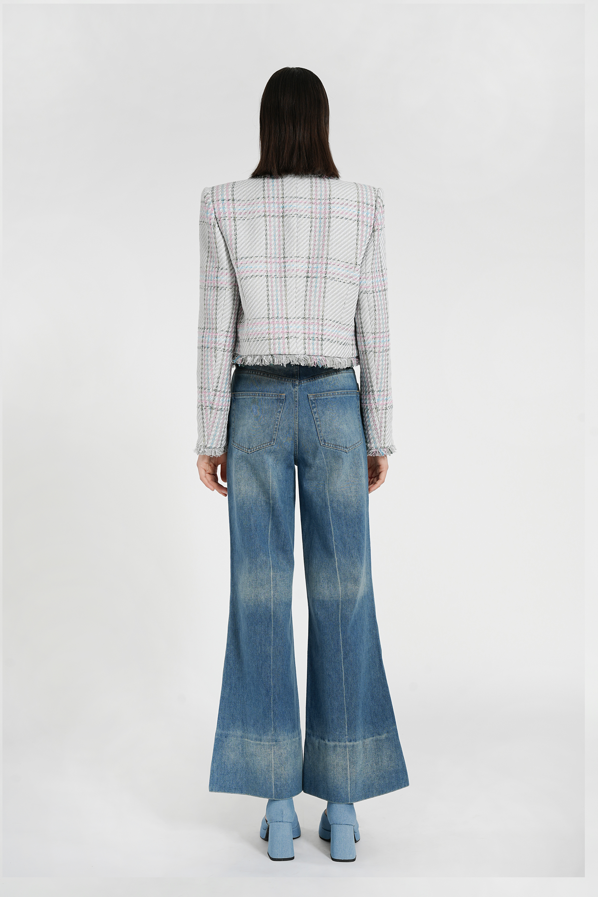 BESIONIA Vintage plaid tweed short jacket