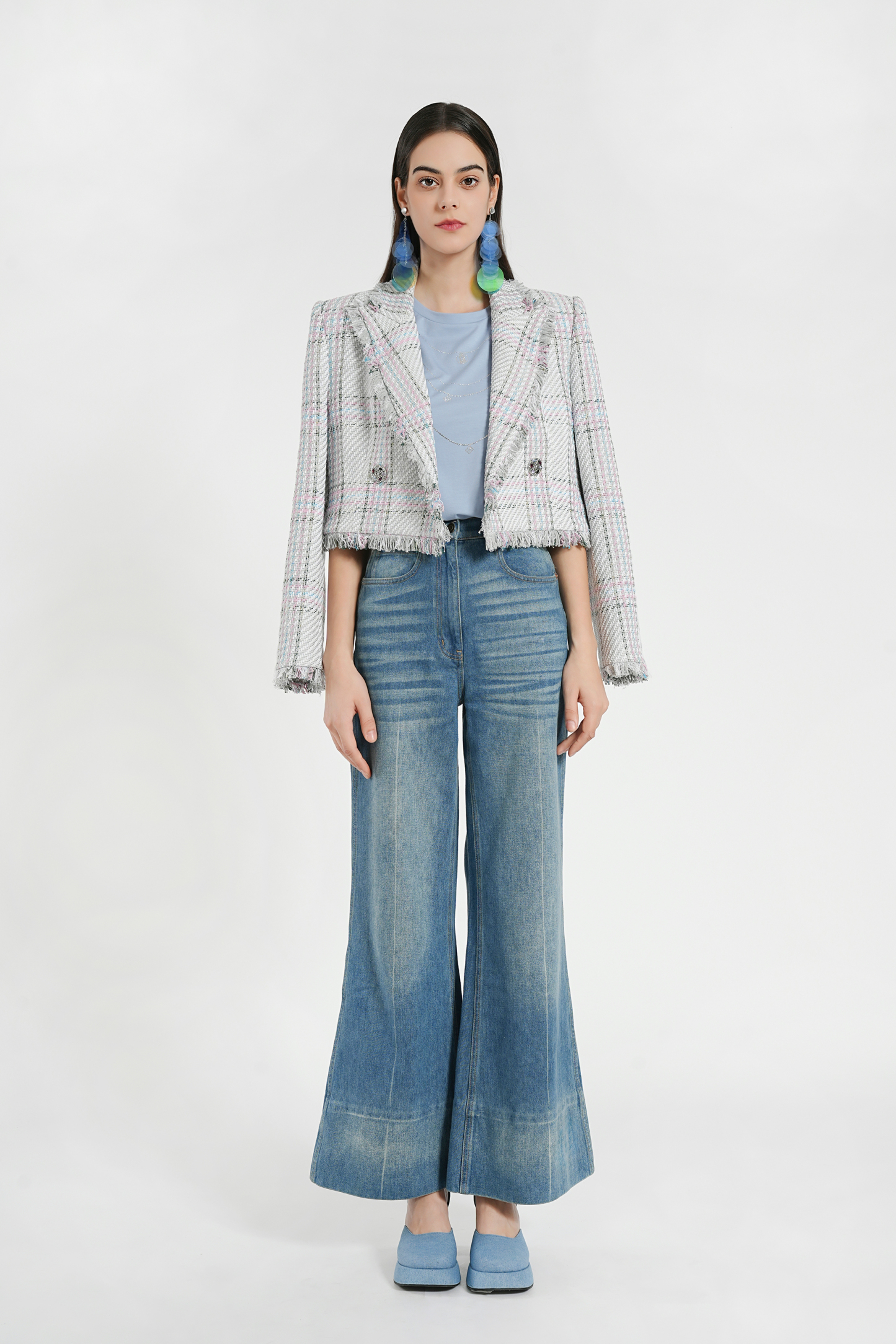 BESIONIA Vintage plaid tweed short jacket