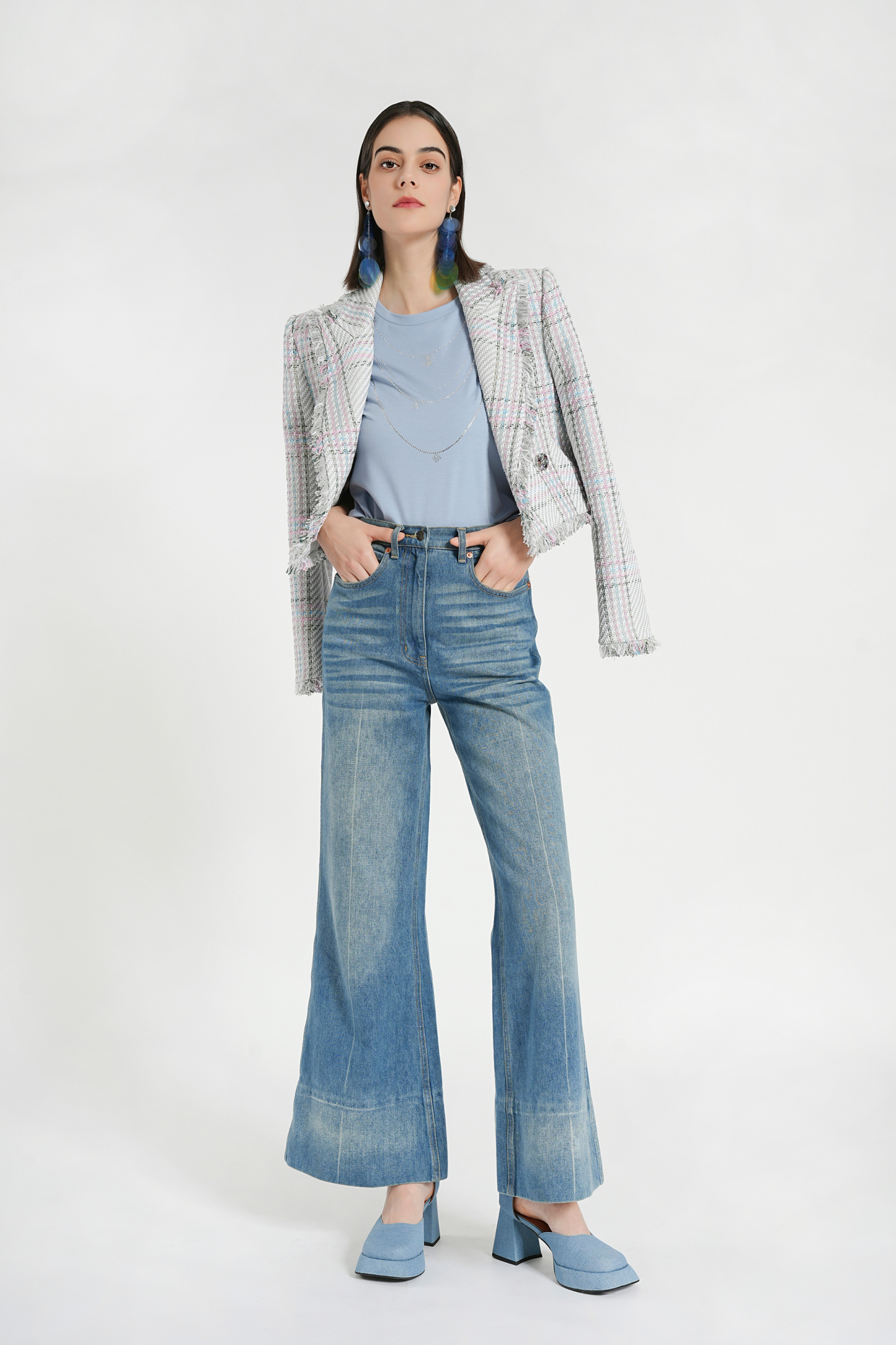 BESIONIA Vintage plaid tweed short jacket