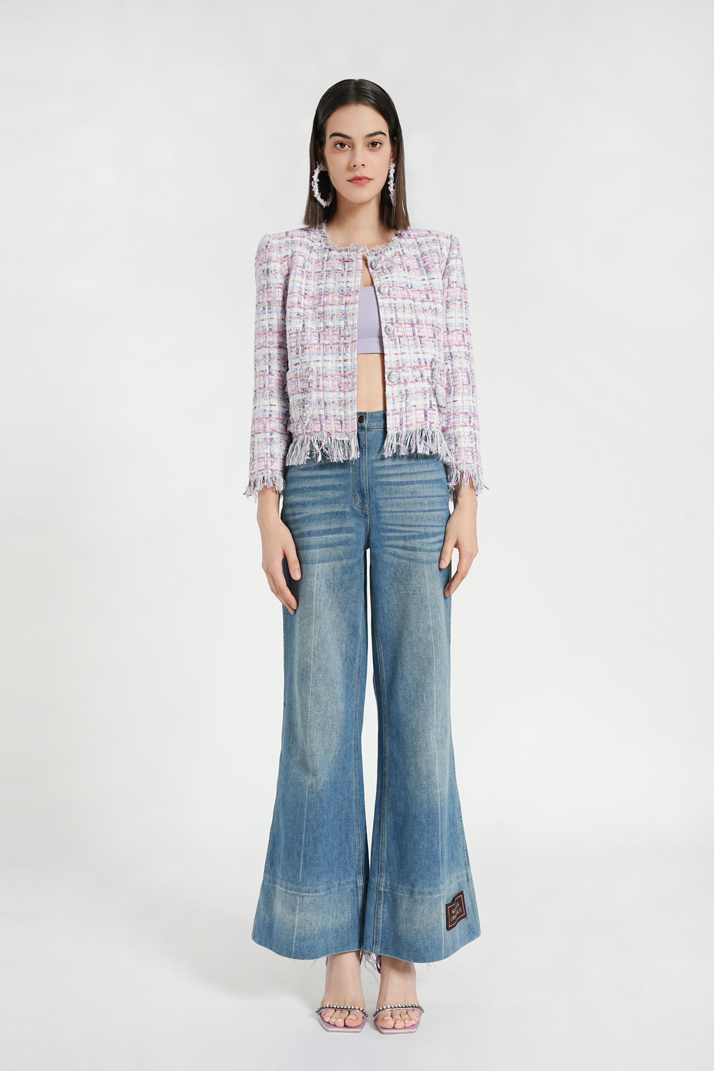 BESIONIA Little Fragrance Purple Check Short Jacket