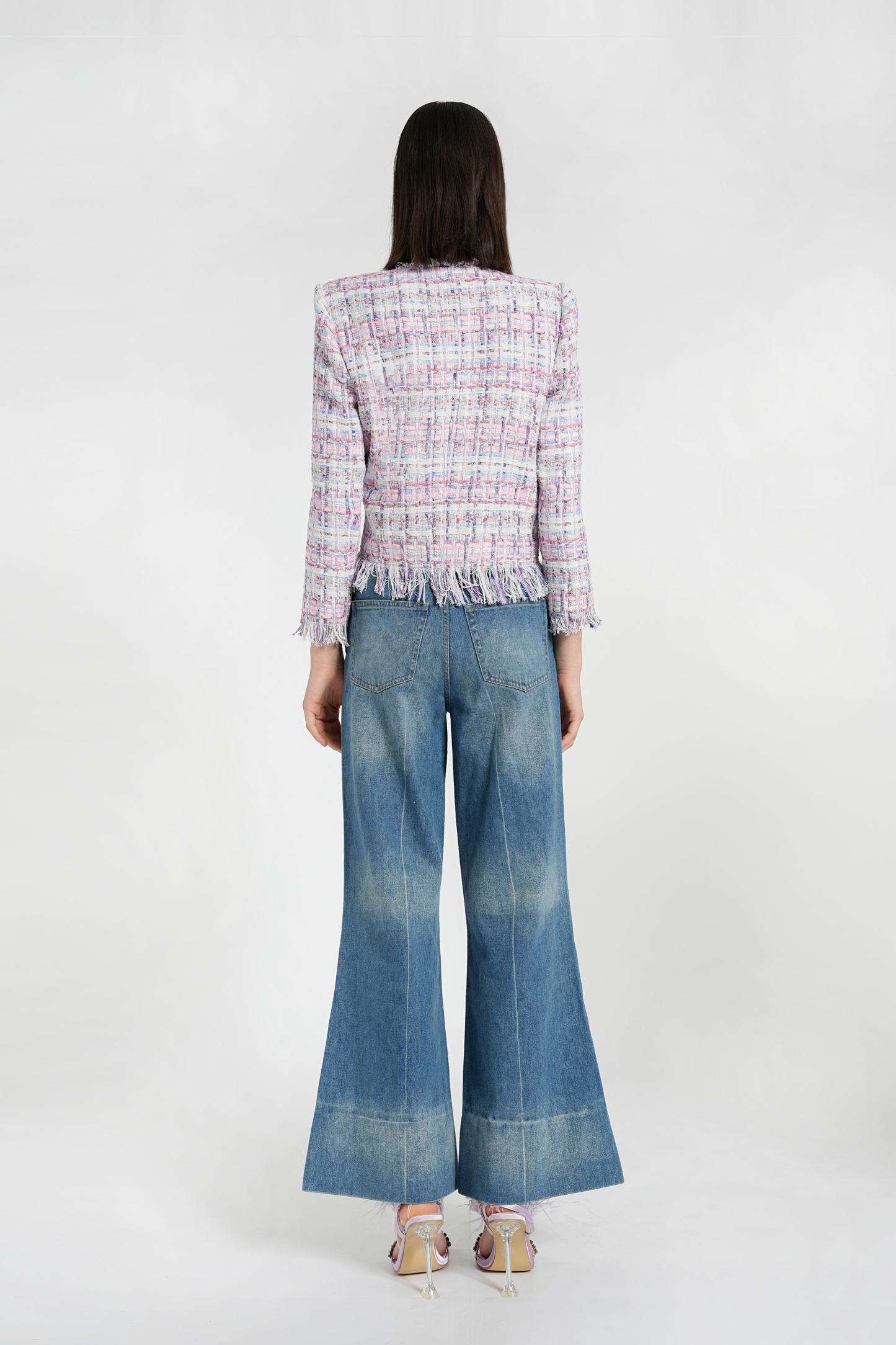 BESIONIA Little Fragrance Purple Check Short Jacket