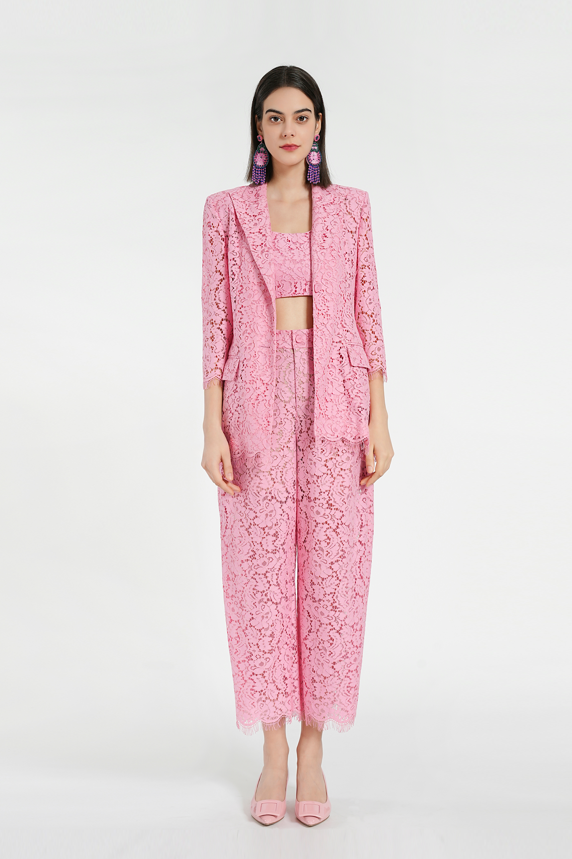 BESIONIA Lace Jacquard Casual Suit