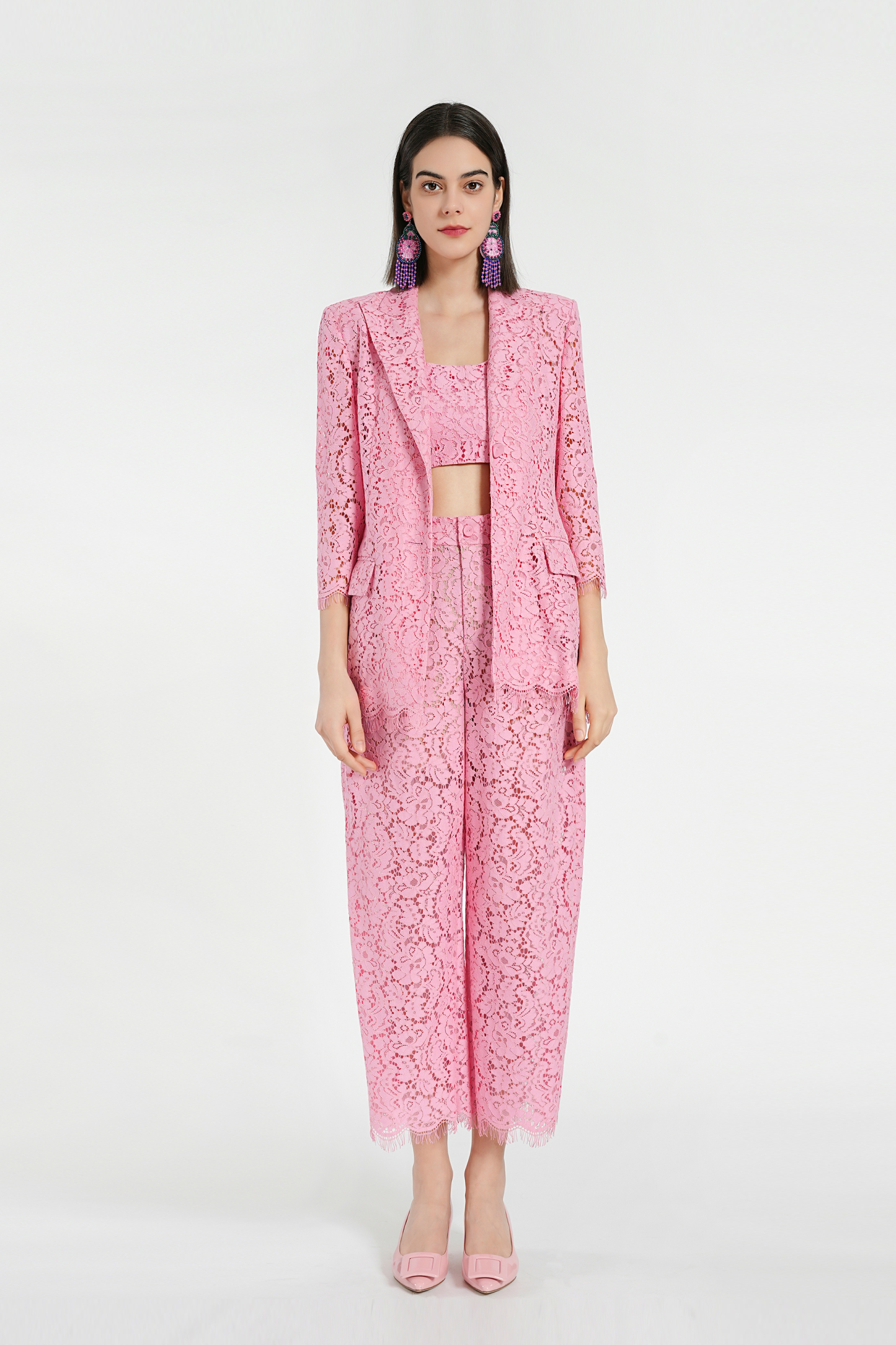 BESIONIA Lace Jacquard Casual Suit