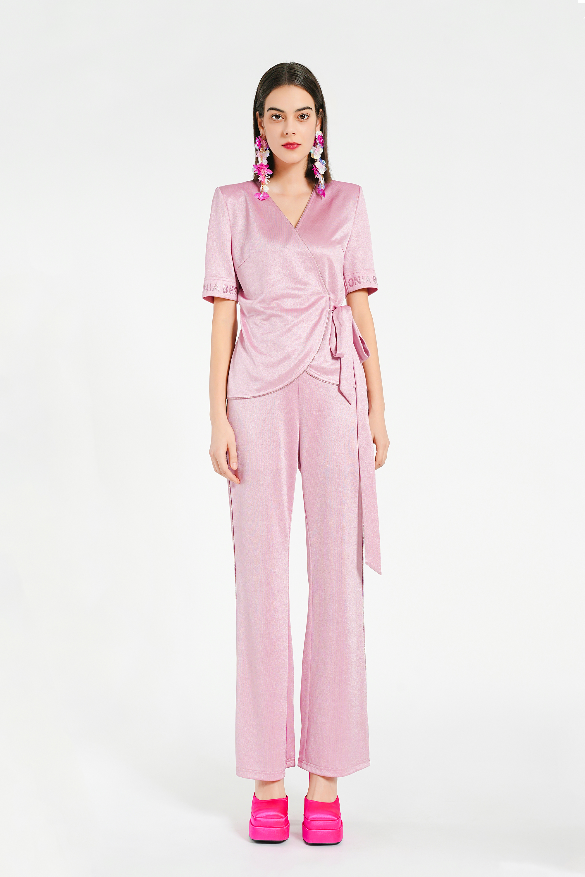 BESIONIA Irregular Lace-Up Slimming Blouse