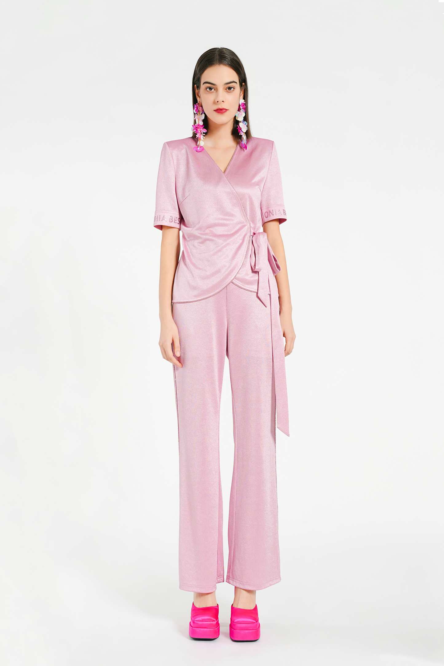 BESIONIA Irregular Lace-Up Slimming Blouse