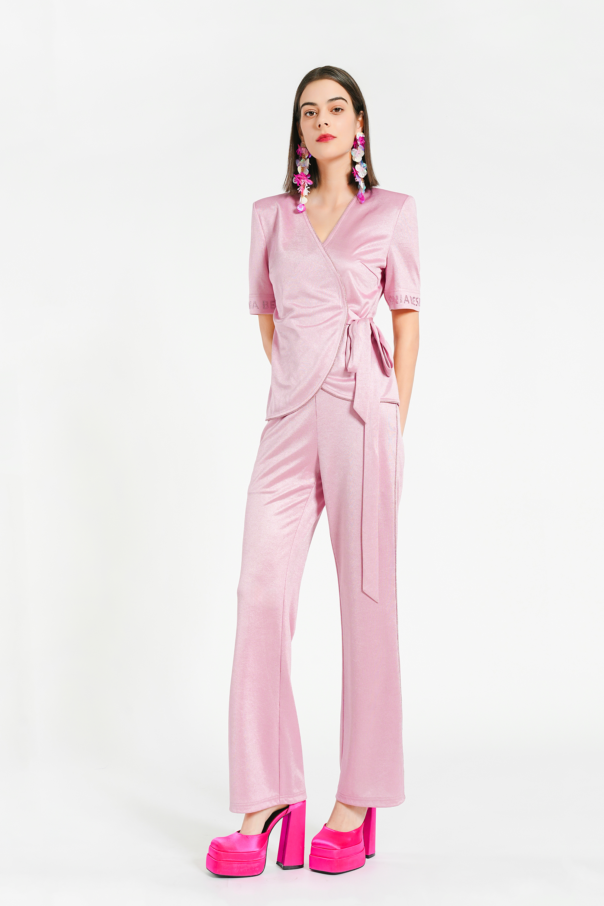 BESIONIA Irregular Lace-Up Slimming Blouse