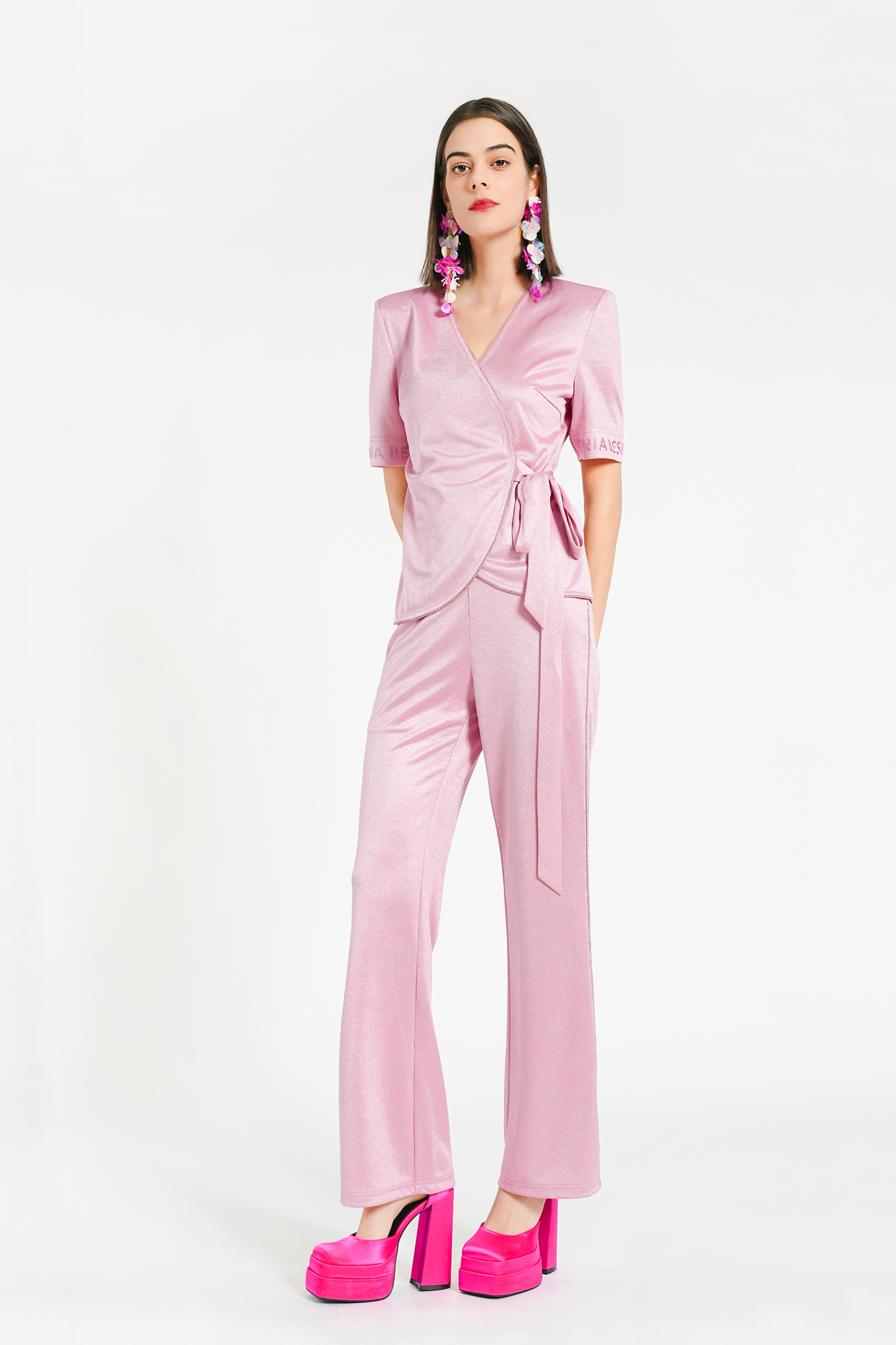 BESIONIA Irregular Lace-Up Slimming Blouse