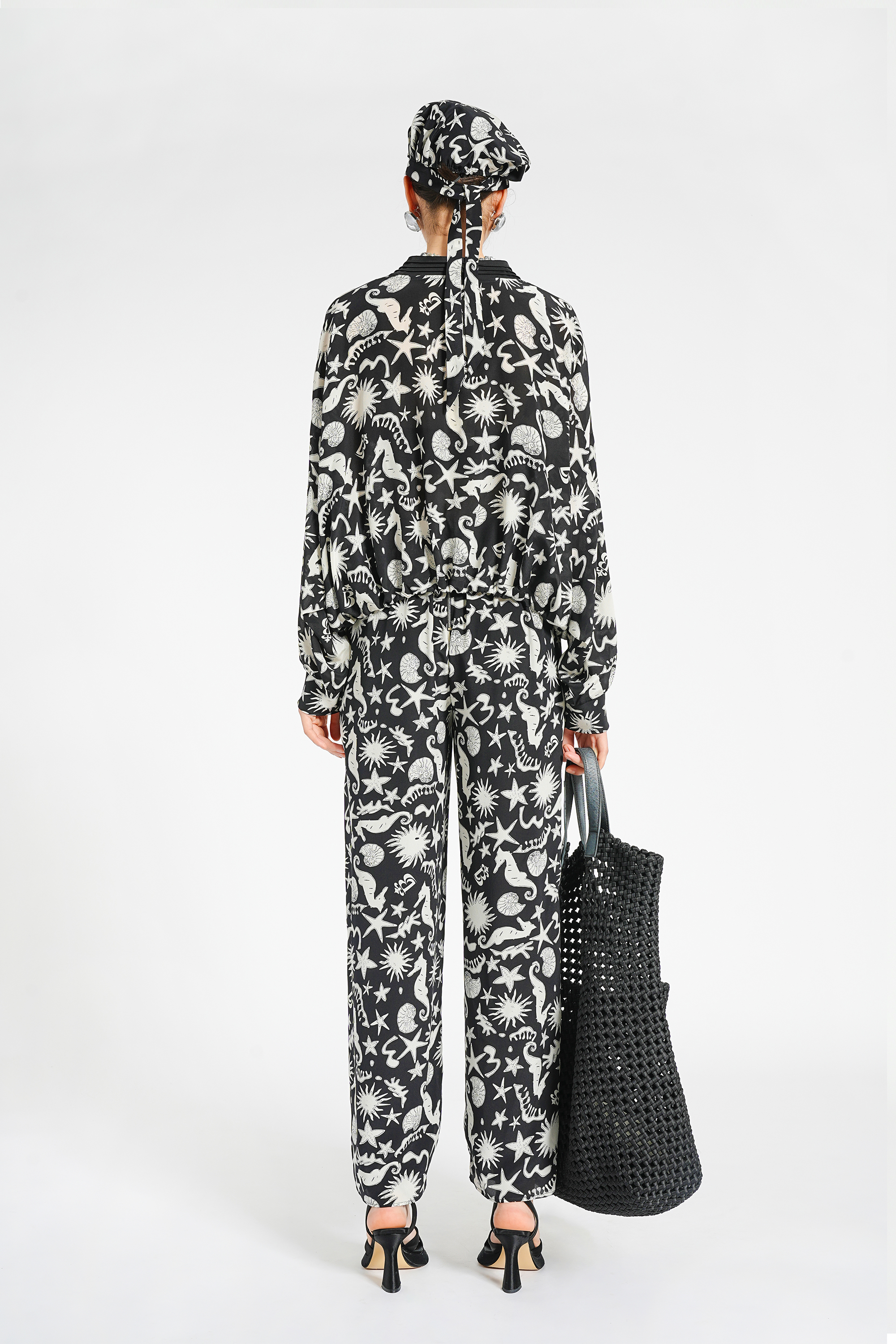 BESIONIA Printed Collarless Casual Outerwear