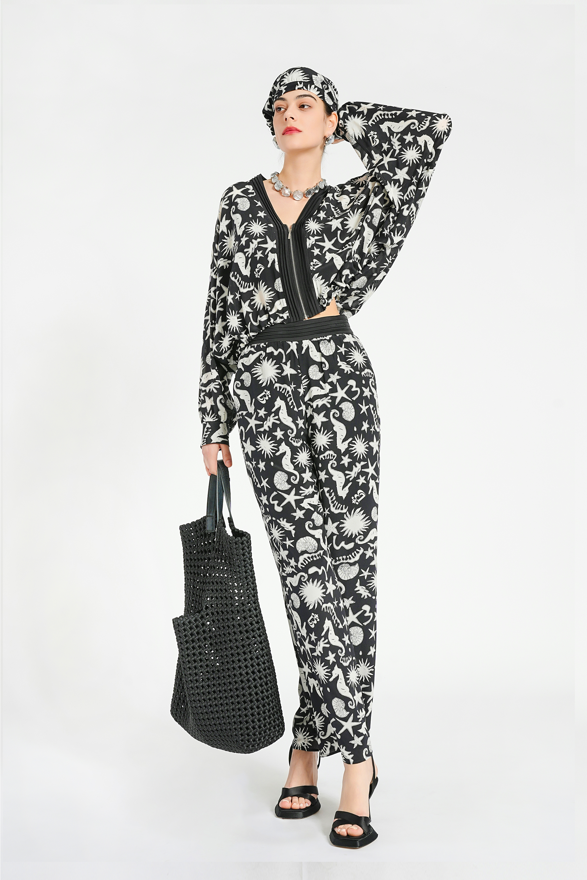 BESIONIA Printed Collarless Casual Outerwear