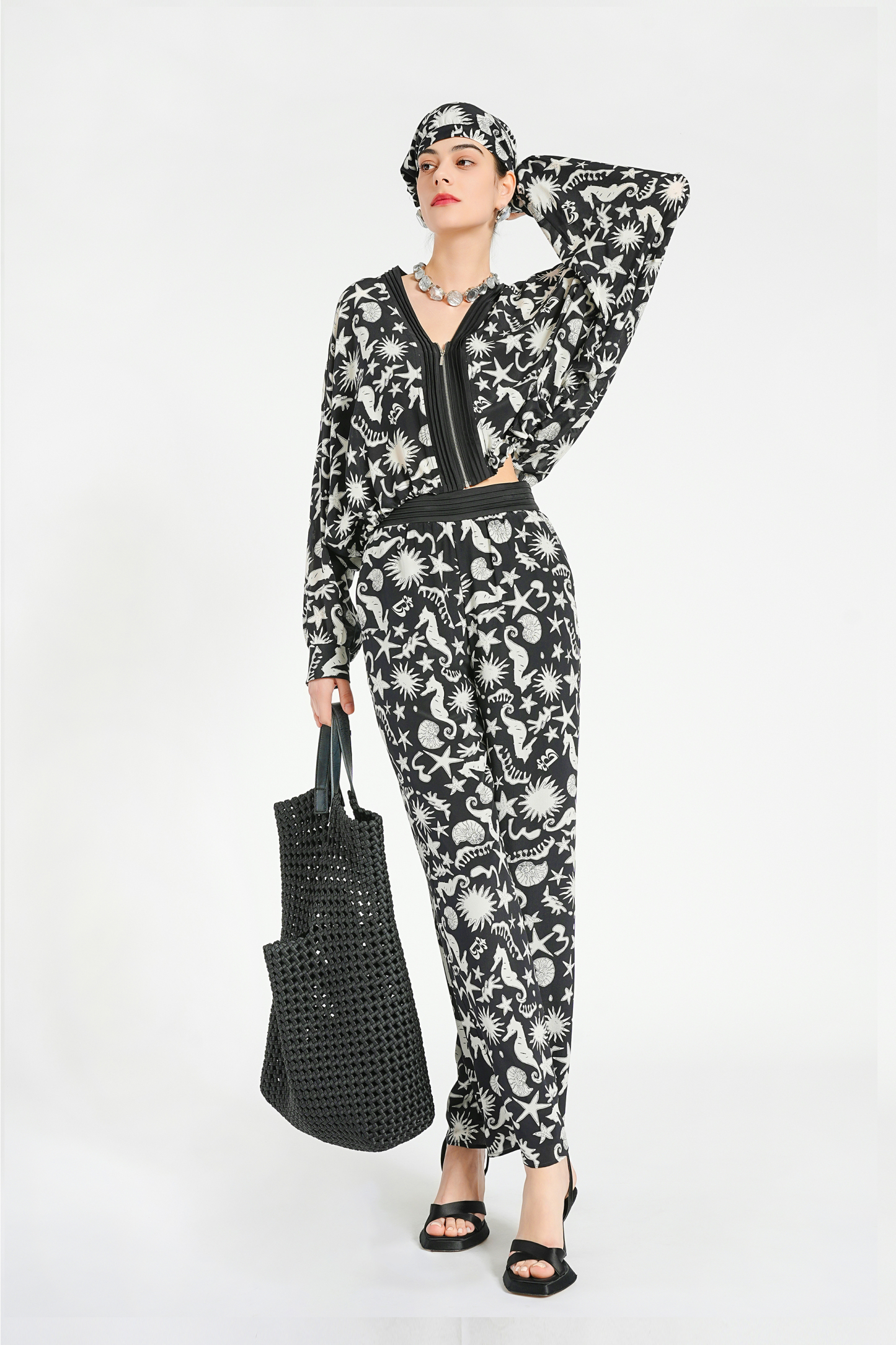 BESIONIA Printed Collarless Casual Outerwear