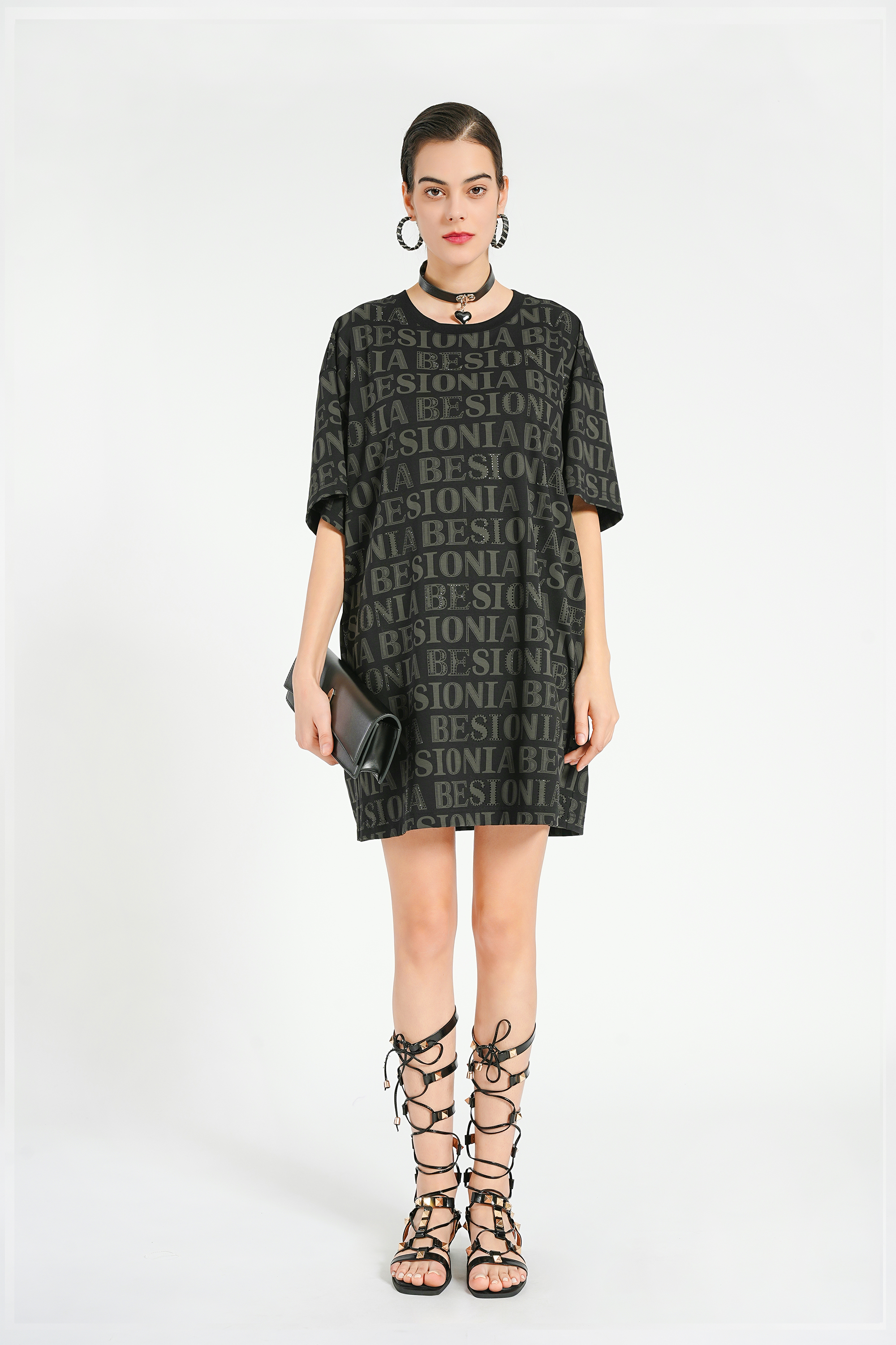 BESIONIA Letter Printed Mid-Length Blouse