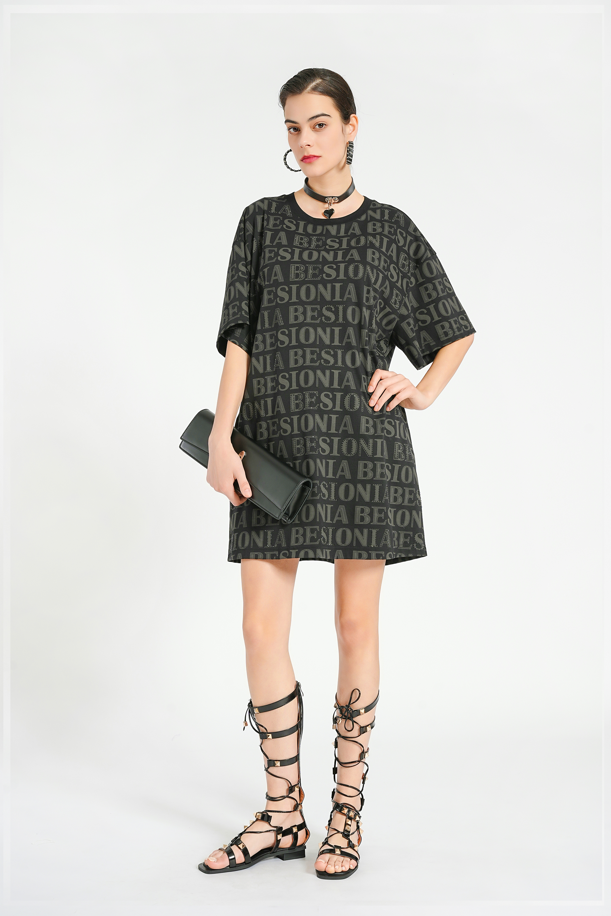 BESIONIA Letter Printed Mid-Length Blouse