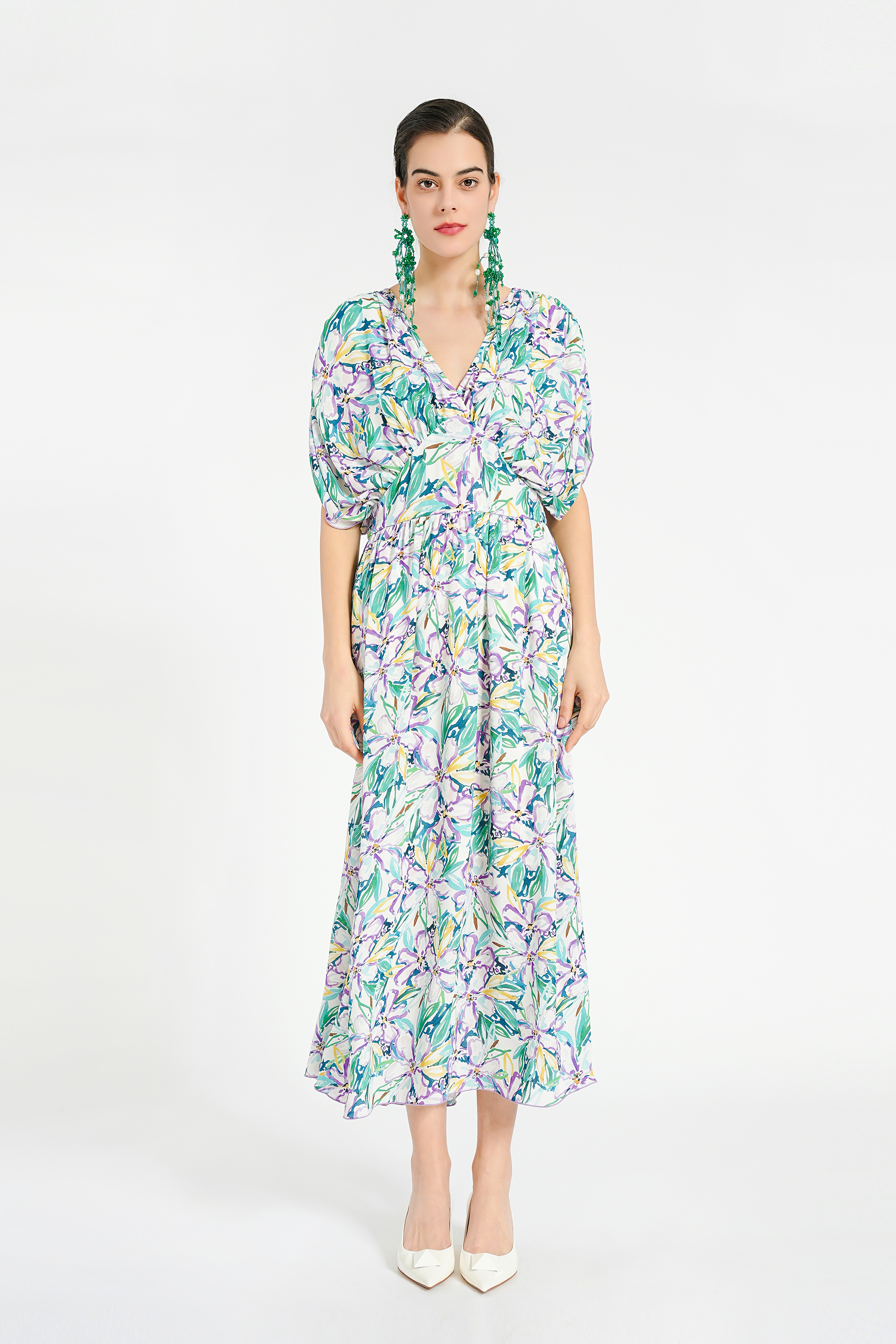 BESIONIA Patchwork Bat Sleeve Dress