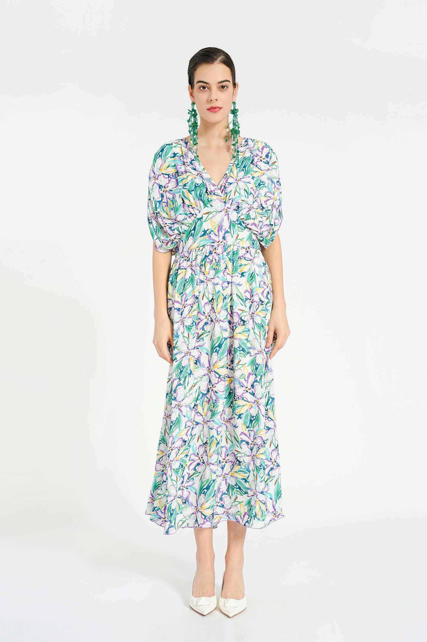 BESIONIA Patchwork Bat Sleeve Dress