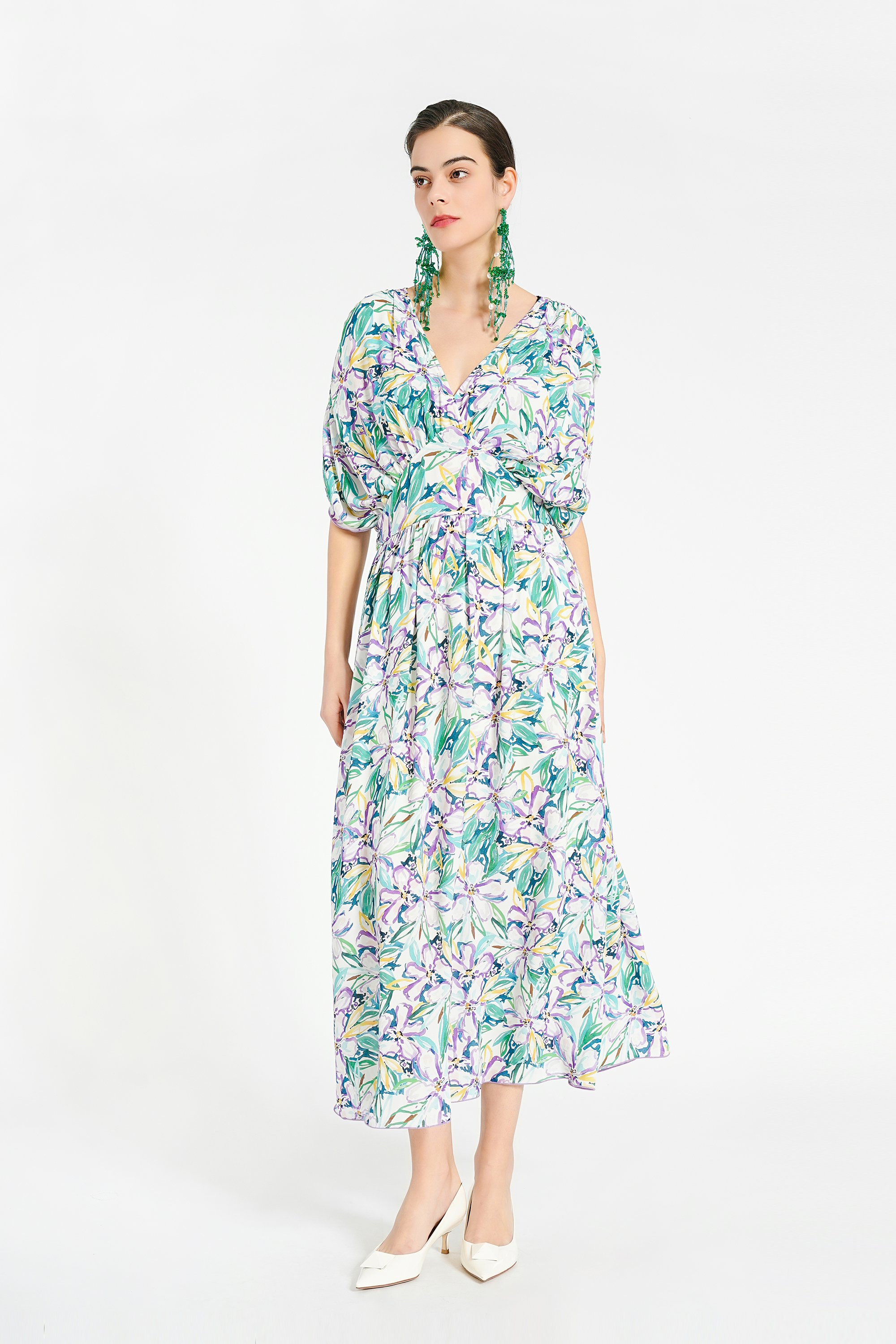 BESIONIA Patchwork Bat Sleeve Dress