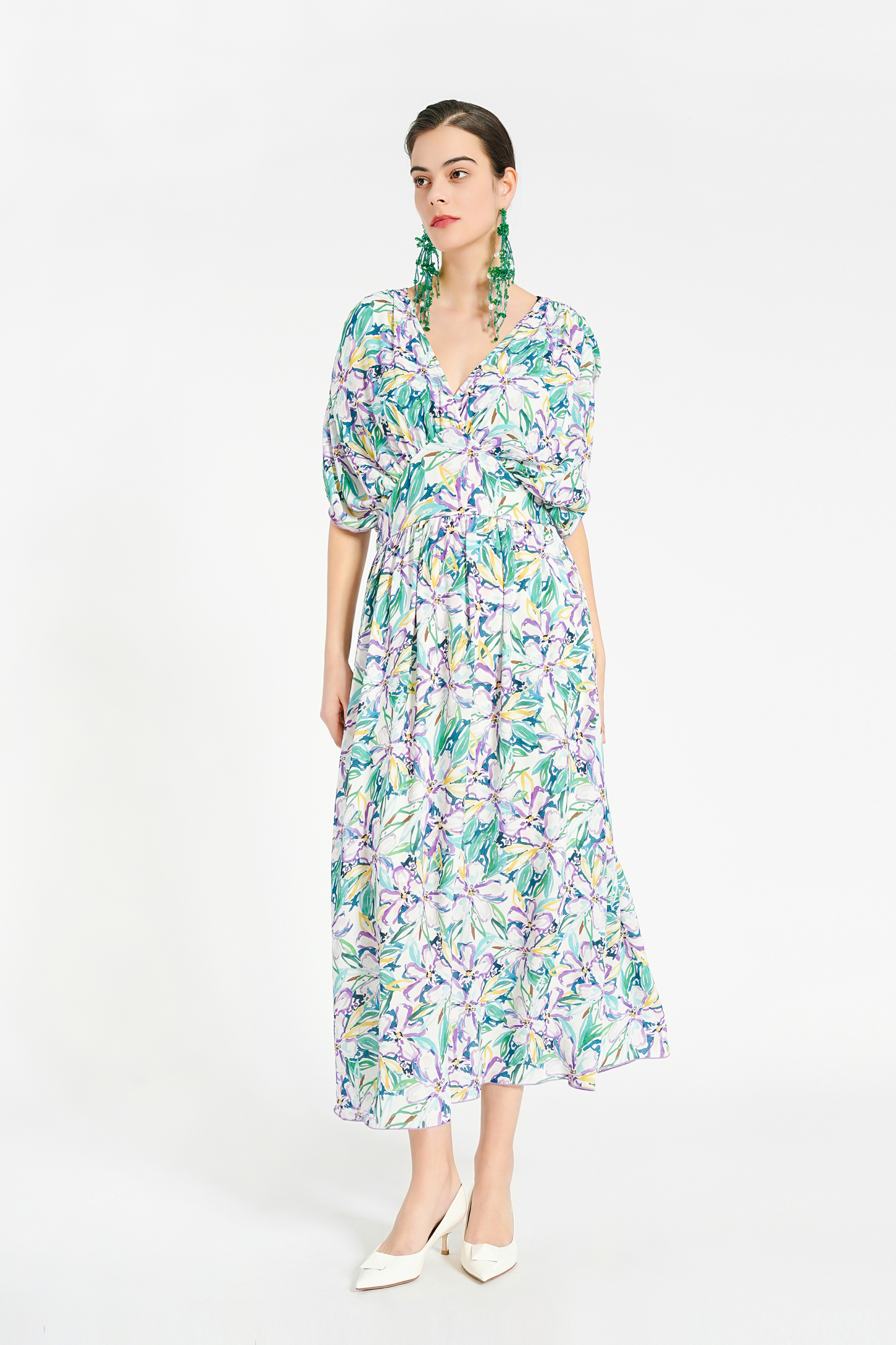 BESIONIA Patchwork Bat Sleeve Dress