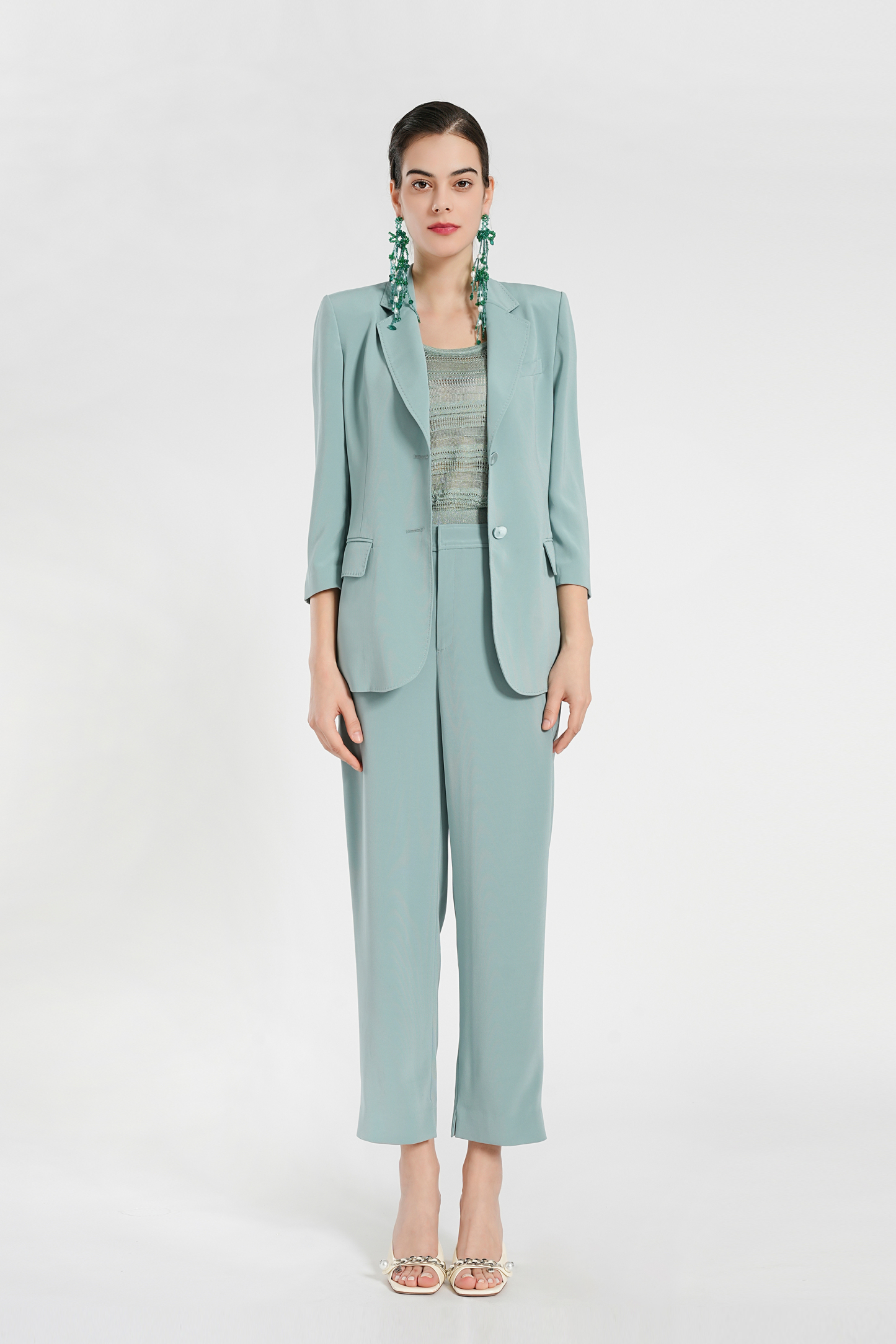 BESIONIA Light Blue Classic Professional Suit