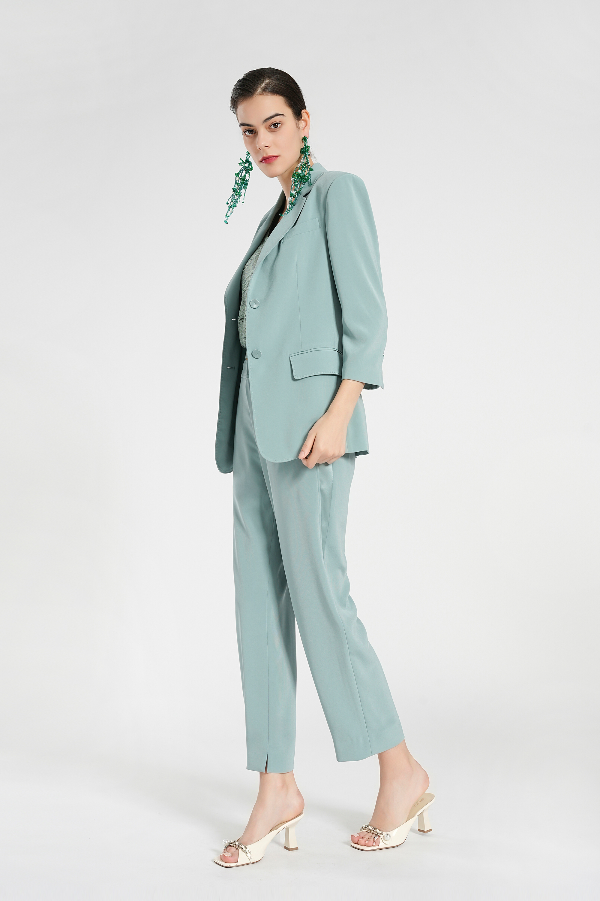 BESIONIA Light Blue Classic Professional Suit