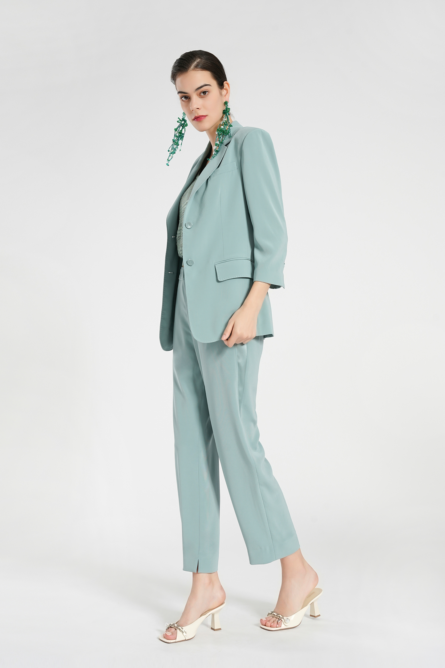 BESIONIA Light Blue Classic Professional Suit