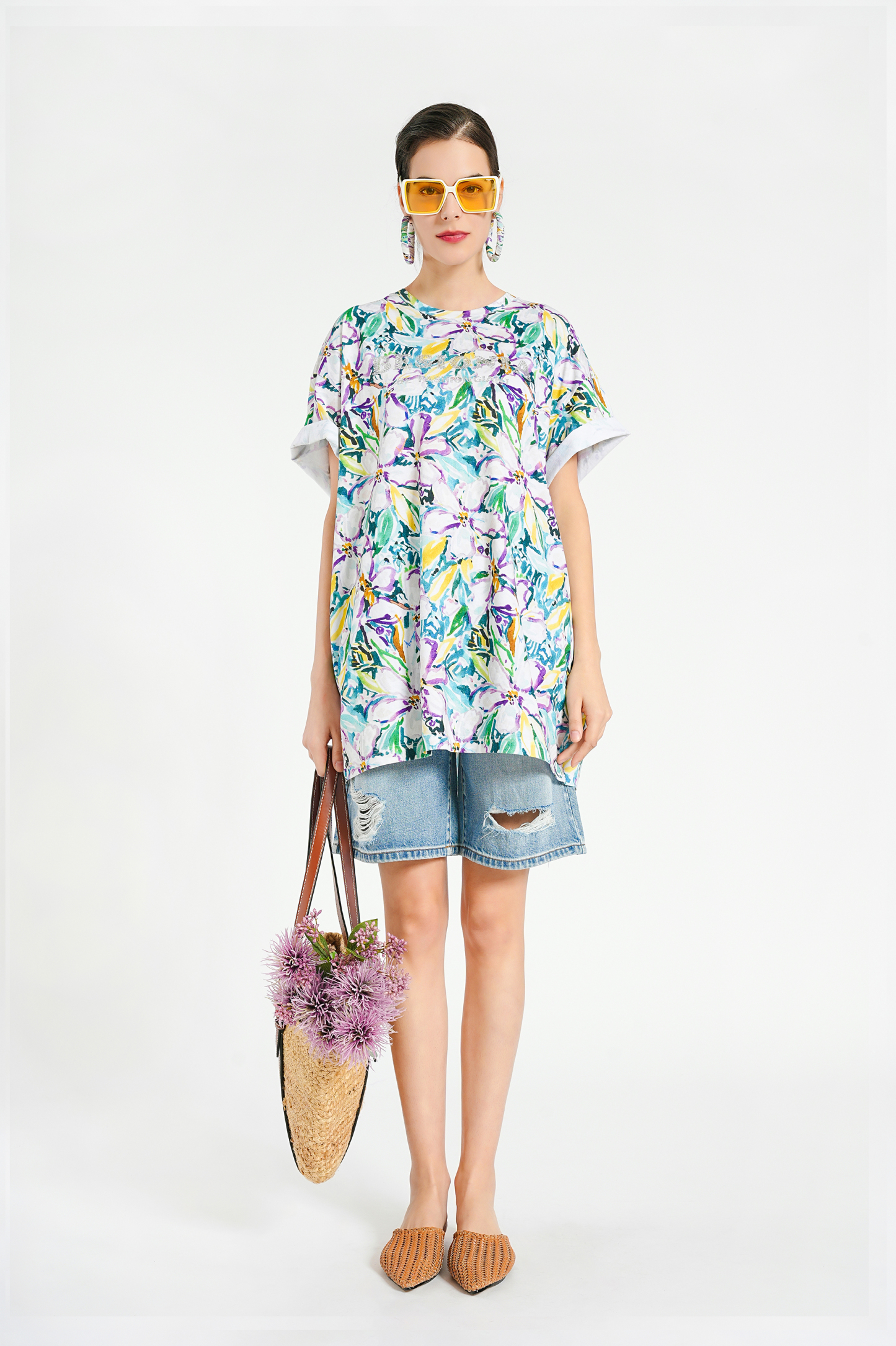 BESIONIA Floral Print Short Sleeve