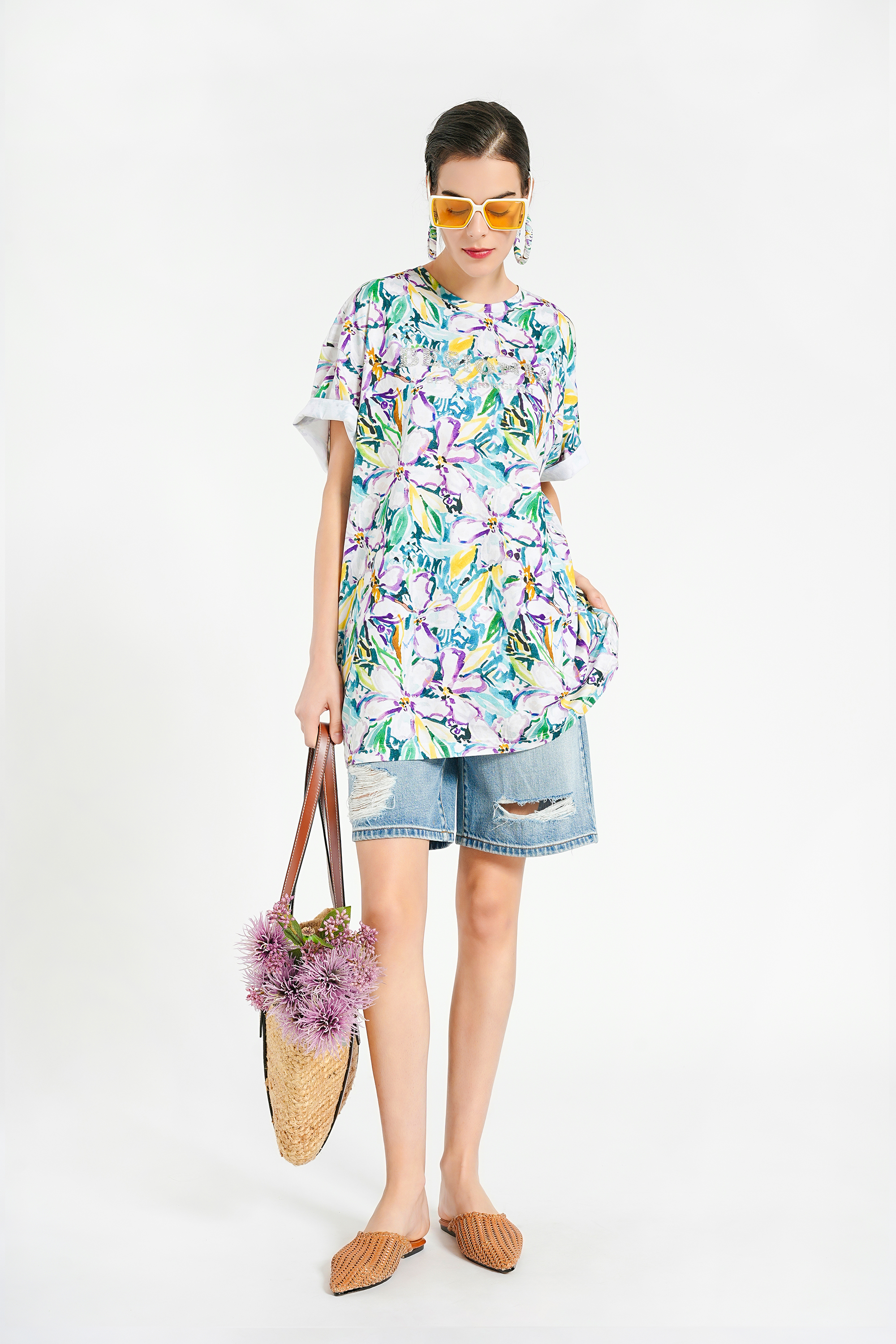 BESIONIA Floral Print Short Sleeve