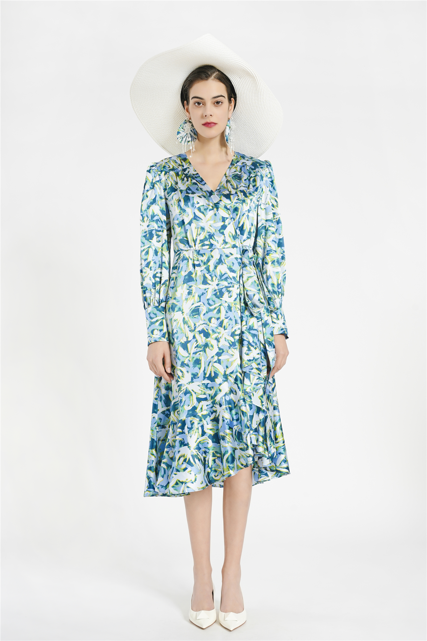 BESIONIA Printed Lace-Up Dress