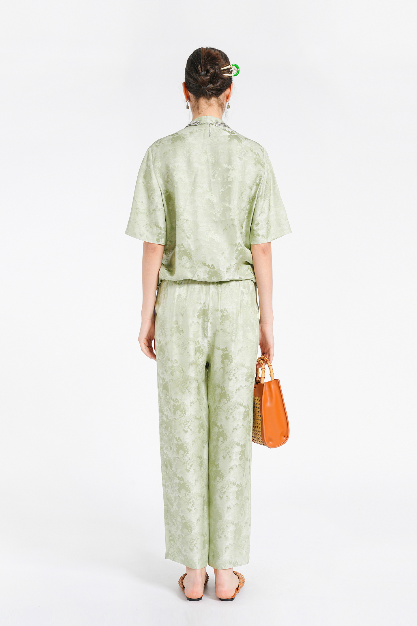 BESIONIA New Chinese Standing Collar Printed Blouse