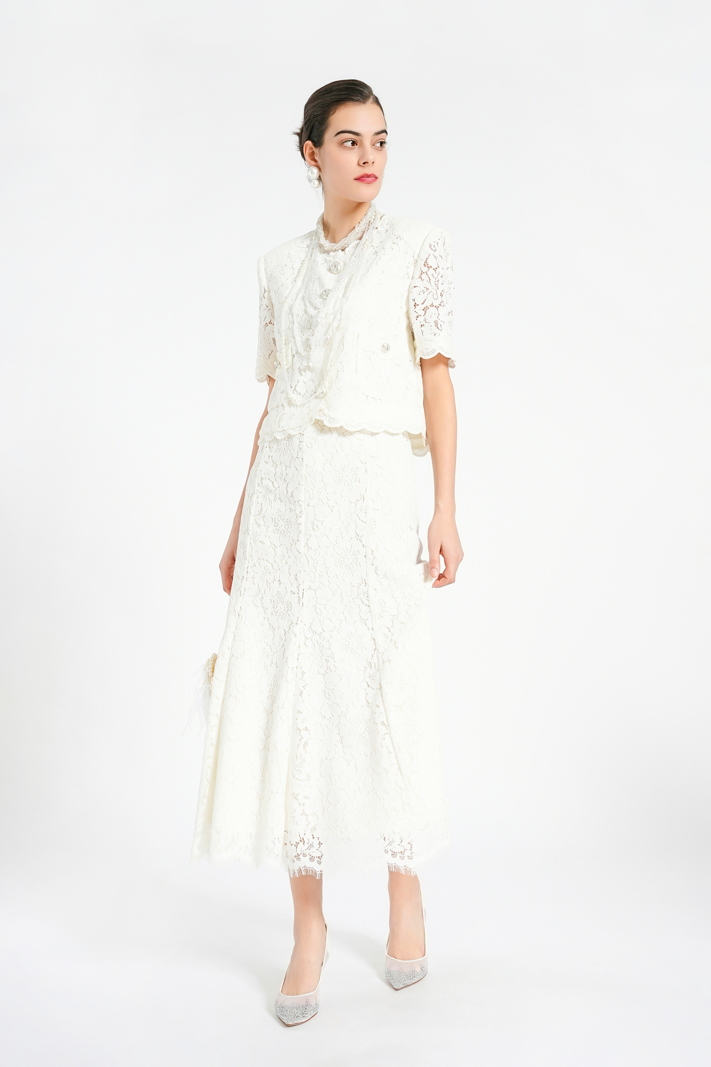 BESIONIA Lace Printed Mullet Top