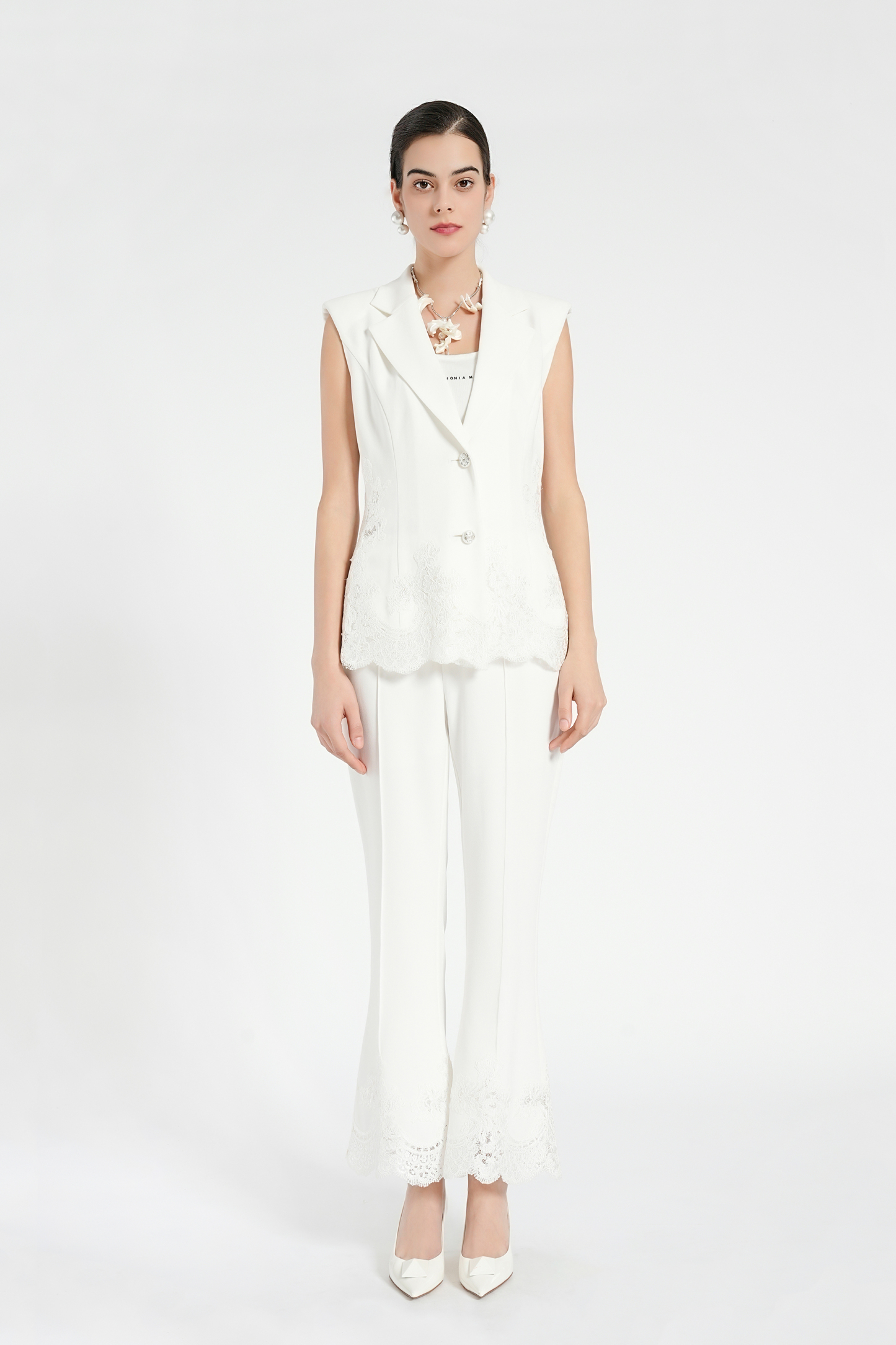 BESIONIA Lace-trimmed Suit Vest