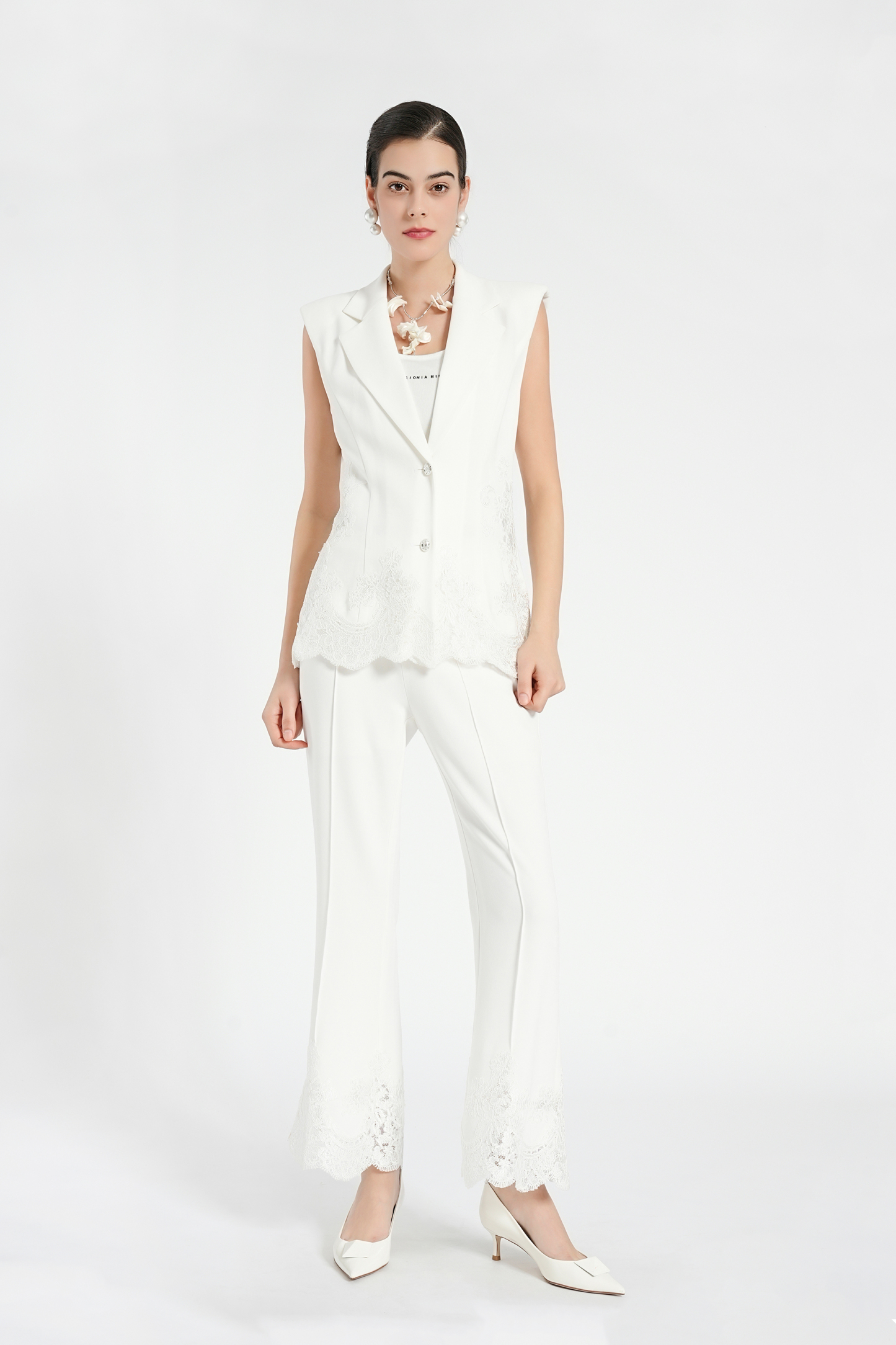 BESIONIA Lace-trimmed Suit Vest