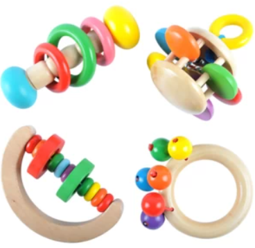 wooden kids toy baby rattle