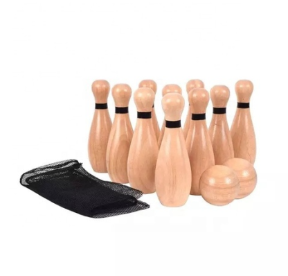 Custom Wooden Bowling Balls Play Game Set Outdoor Skittles 6 Bowling Pins 2 Balls Kids Bowling Toys 2022