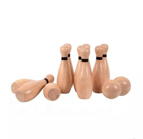 Custom Wooden Bowling Balls Play Game Set Outdoor Skittles 6 Bowling Pins 2 Balls Kids Bowling Toys 2022