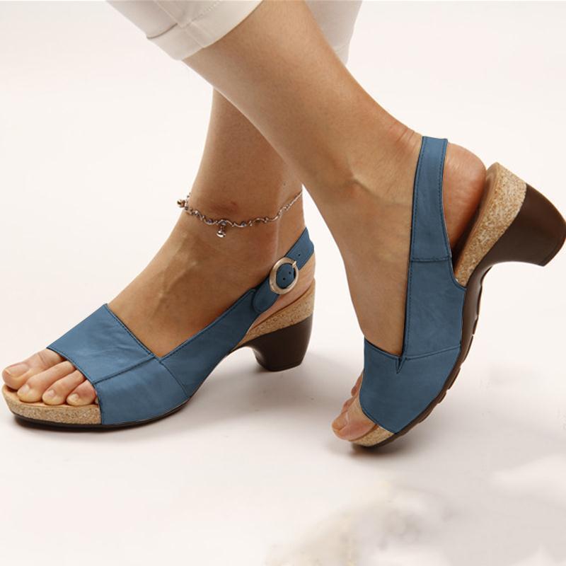 【🚀Nuevos productos de verano, mitad de precio de descuento!】Sandalias de tacón de bloque, gran soporte y súper cómodas.