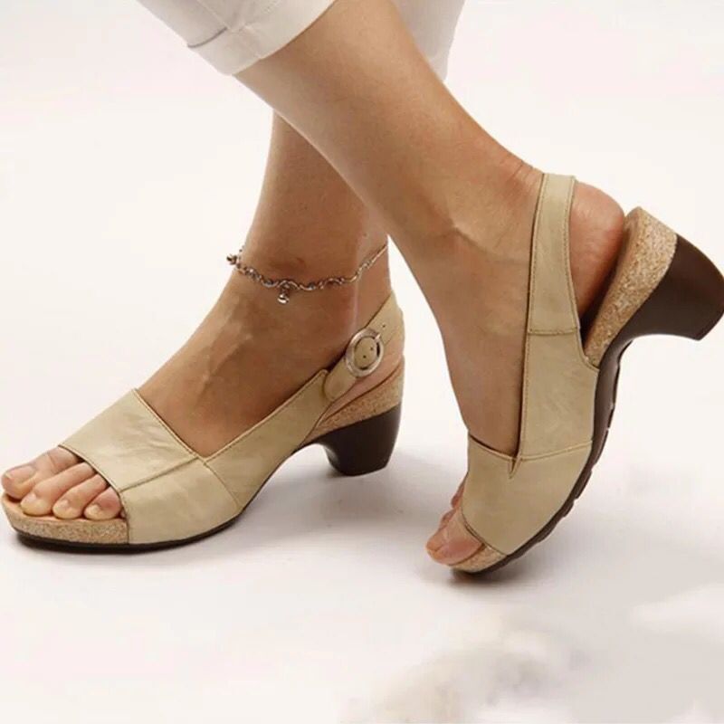 【🚀Nuevos productos de verano, mitad de precio de descuento!】Sandalias de tacón de bloque, gran soporte y súper cómodas.