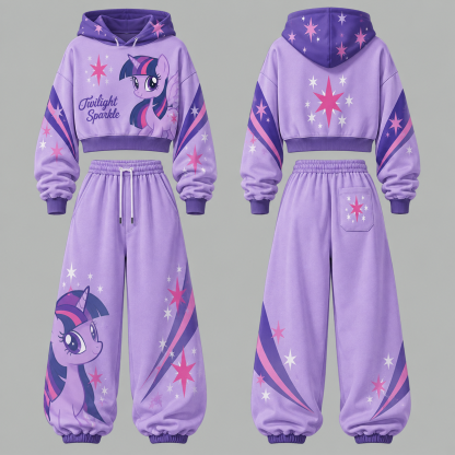 My Little Pony Women's Cropped Long Sleeve Hoodie & High Waist Jogger Pants 2 Piece Tracksuit Set