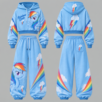 My Little Pony Women's Cropped Long Sleeve Hoodie & High Waist Jogger Pants 2 Piece Tracksuit Set