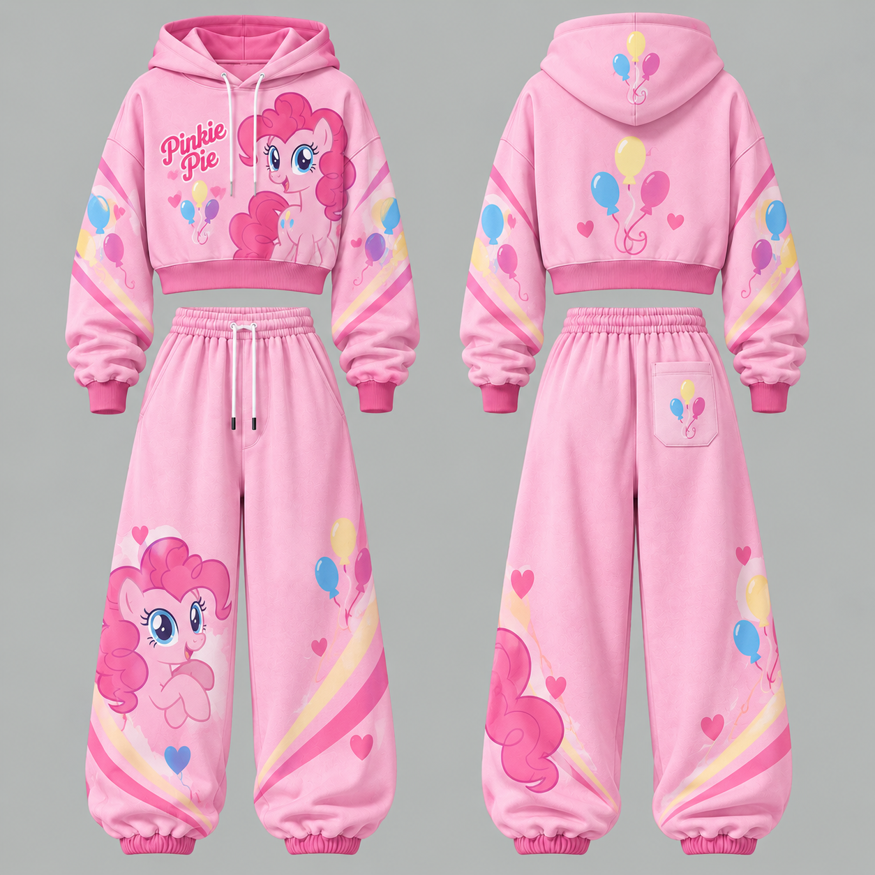 My Little Pony Women's Cropped Long Sleeve Hoodie & High Waist Jogger Pants 2 Piece Tracksuit Set