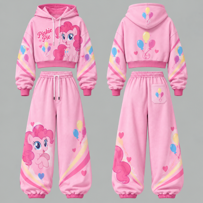 My Little Pony Women's Cropped Long Sleeve Hoodie & High Waist Jogger Pants 2 Piece Tracksuit Set