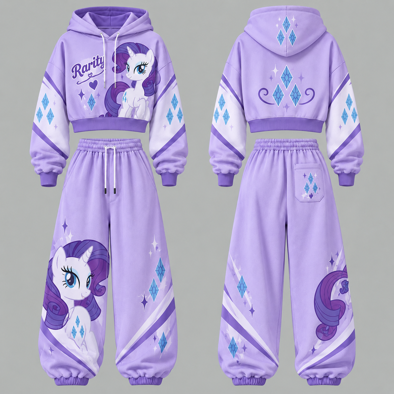 My Little Pony Women's Cropped Long Sleeve Hoodie & High Waist Jogger Pants 2 Piece Tracksuit Set