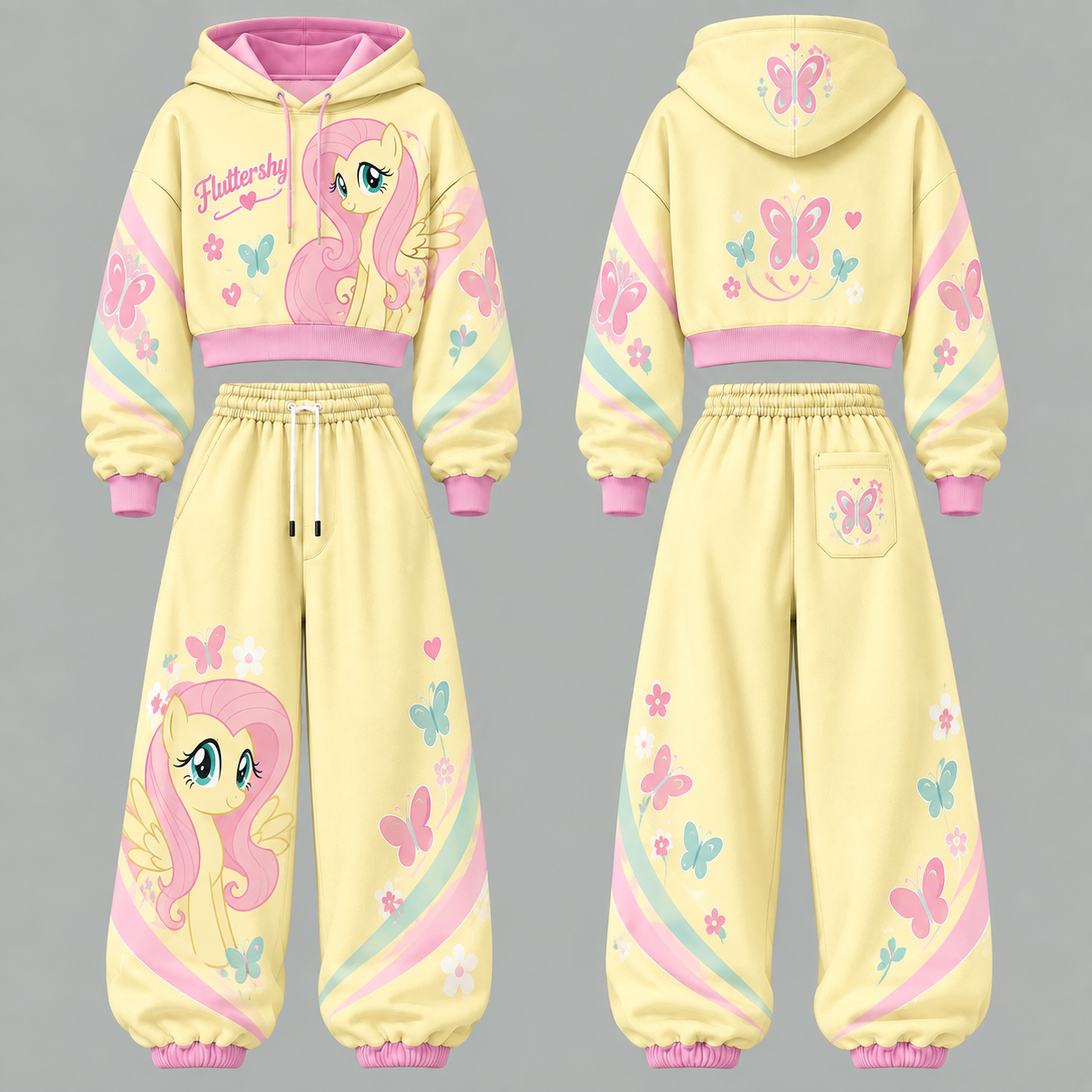 My Little Pony Women's Cropped Long Sleeve Hoodie & High Waist Jogger Pants 2 Piece Tracksuit Set