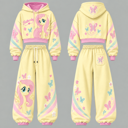 My Little Pony Women's Cropped Long Sleeve Hoodie & High Waist Jogger Pants 2 Piece Tracksuit Set