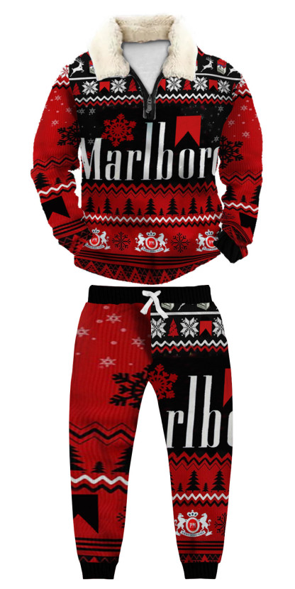 Unisex Christmas 1/4 Zip Stand Fleece Collar Thick Sweatshirt & Sweatpant