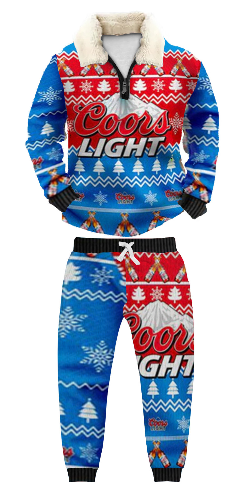 Unisex Christmas 1/4 Zip Stand Fleece Collar Thick Sweatshirt & Sweatpant