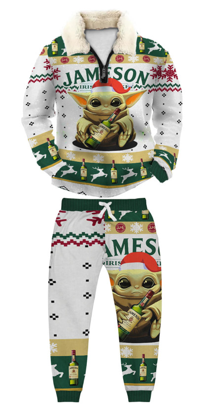 Unisex Christmas 1/4 Zip Stand Fleece Collar Thick Sweatshirt & Sweatpant