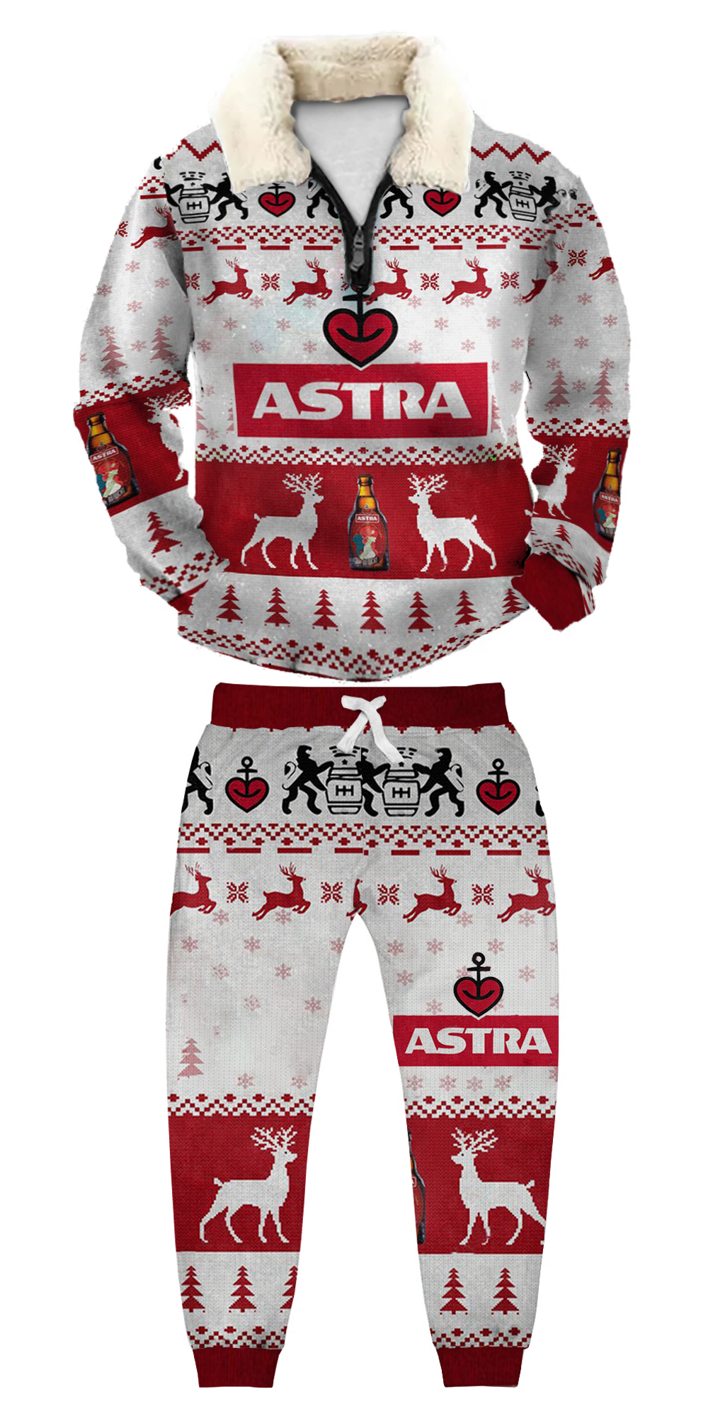 Unisex Christmas 1/4 Zip Stand Fleece Collar Thick Sweatshirt & Sweatpant Set