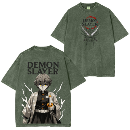 Unisex Anime Inspired Vintage Washed T-Shirt丨Demon Slayer